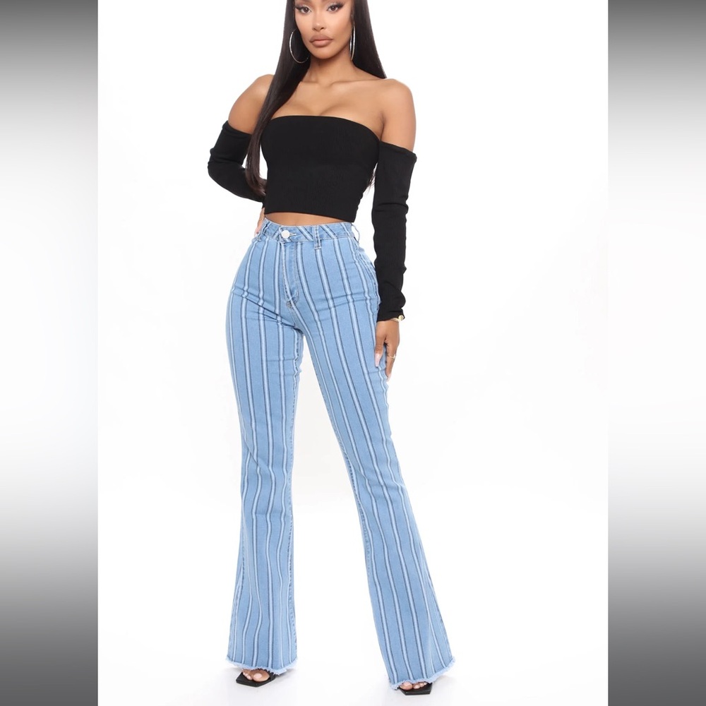 LIKE NEW Fashion Nova Stripe High Rise Flare Jeans